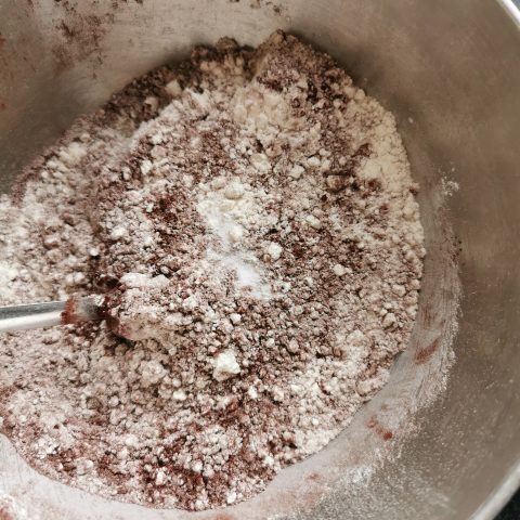 A bowl of Cocoa Powder and flour mixed together