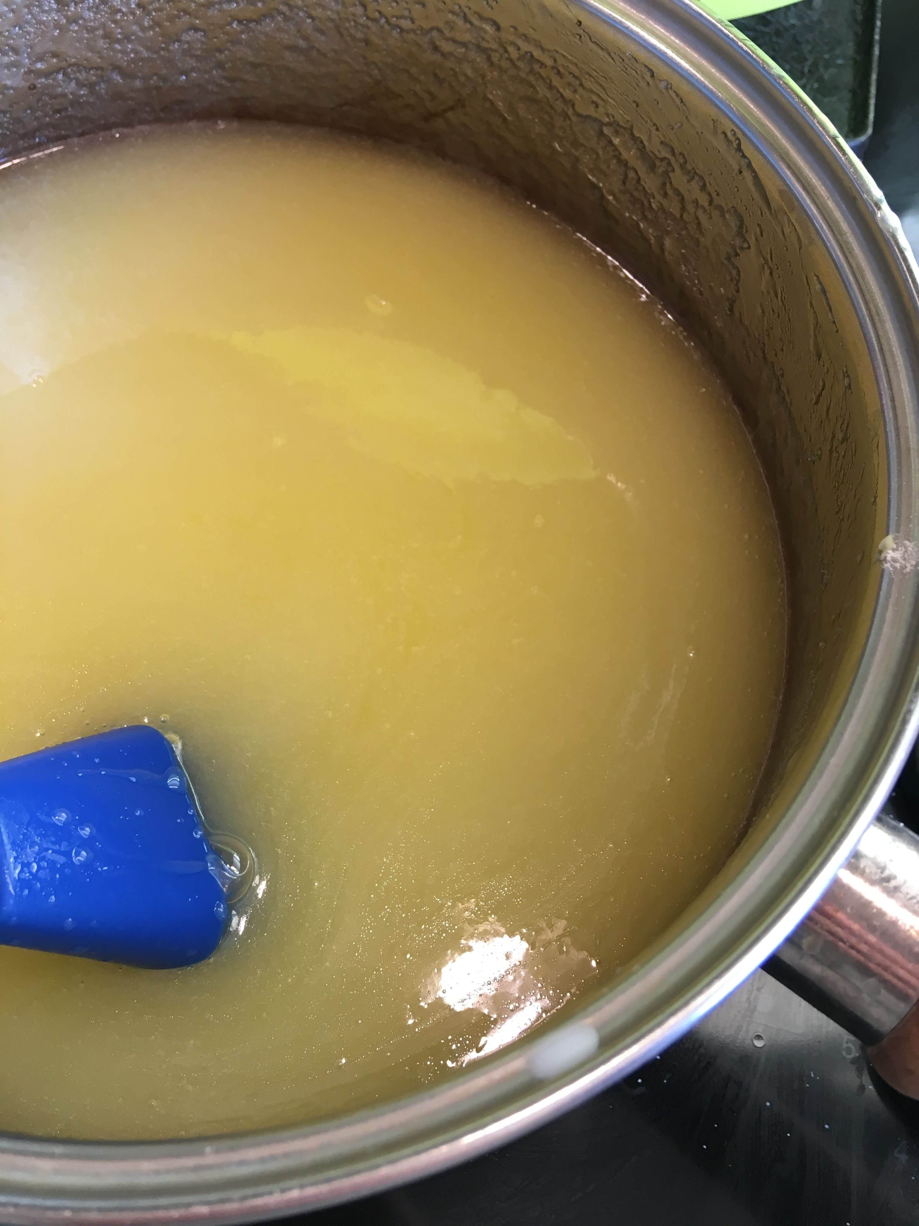 A pan of melted butter and sugar for making Scottish tablet