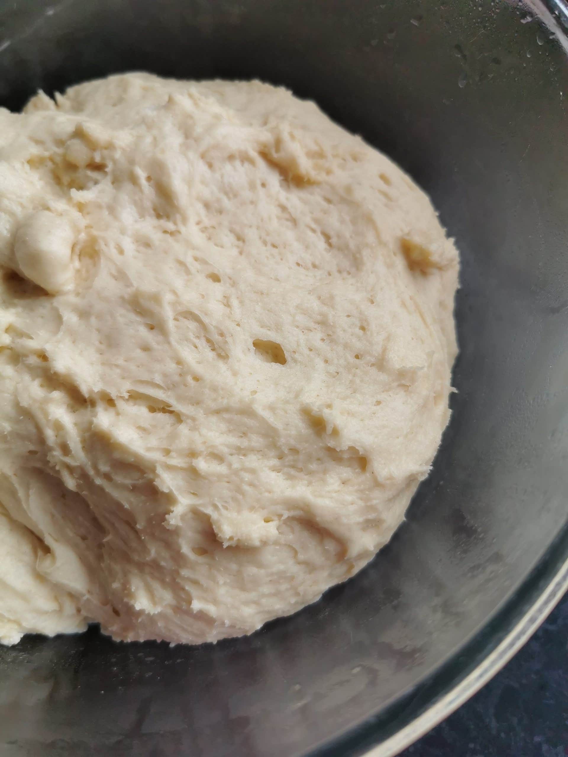 Sweet bun dough in a bowl
