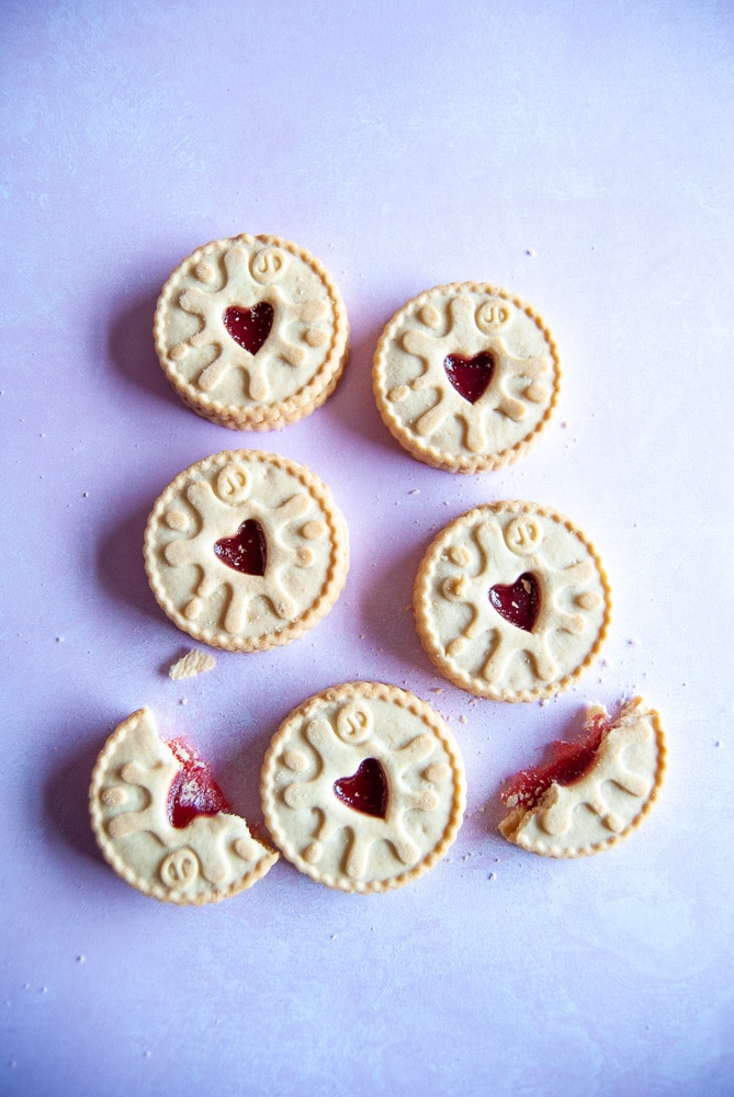 Jammie Dodger Biscuits on a pretty pink background