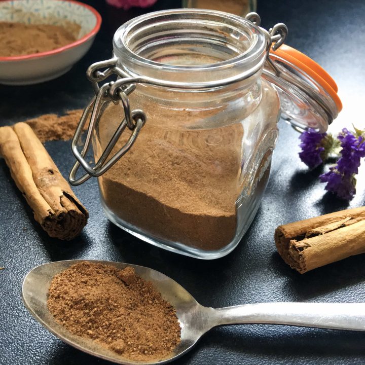 A small spice jar filled with homemade Pumpkin Pie Spice