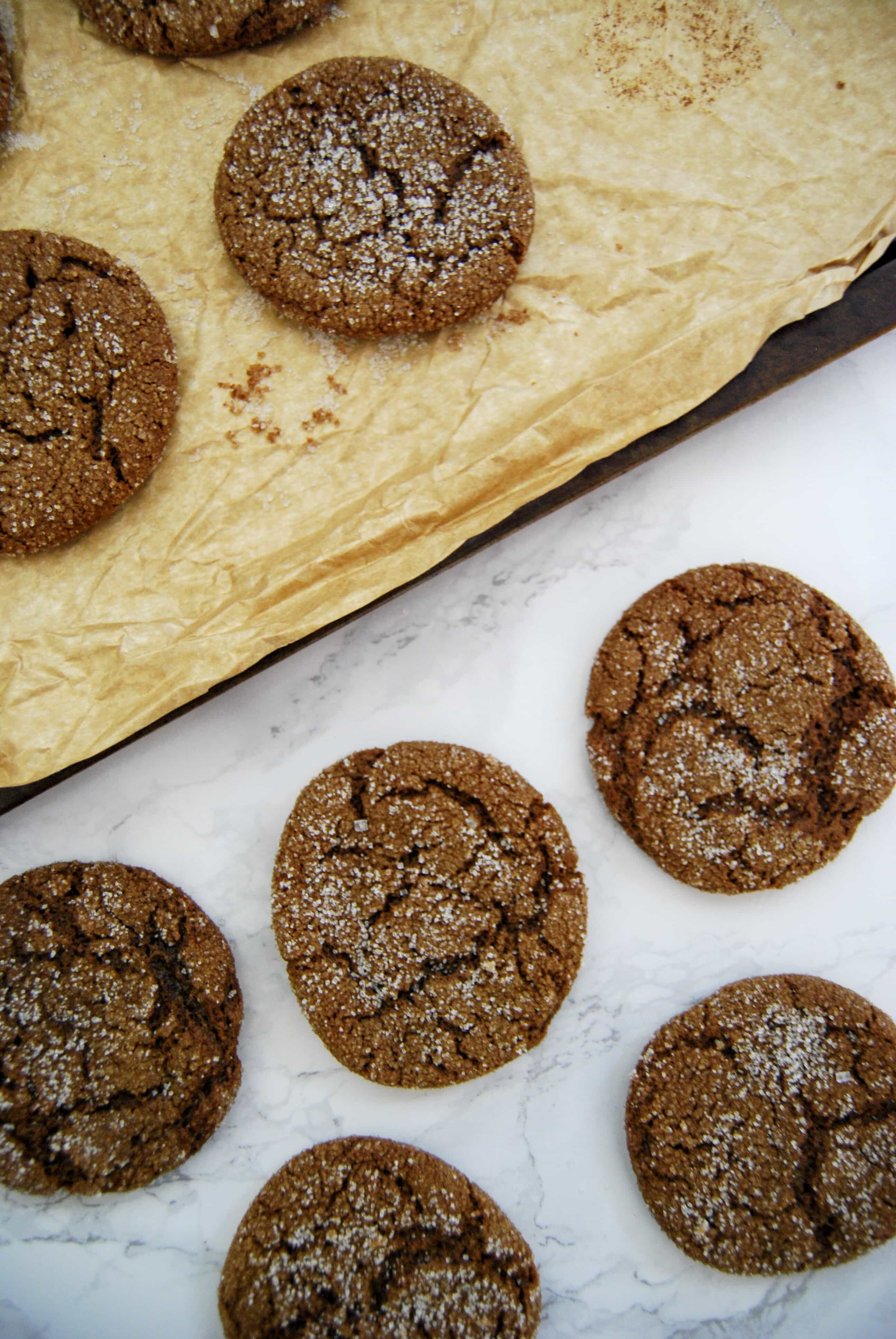 a tray of spiced ginger cookies sprinkled with sugar.