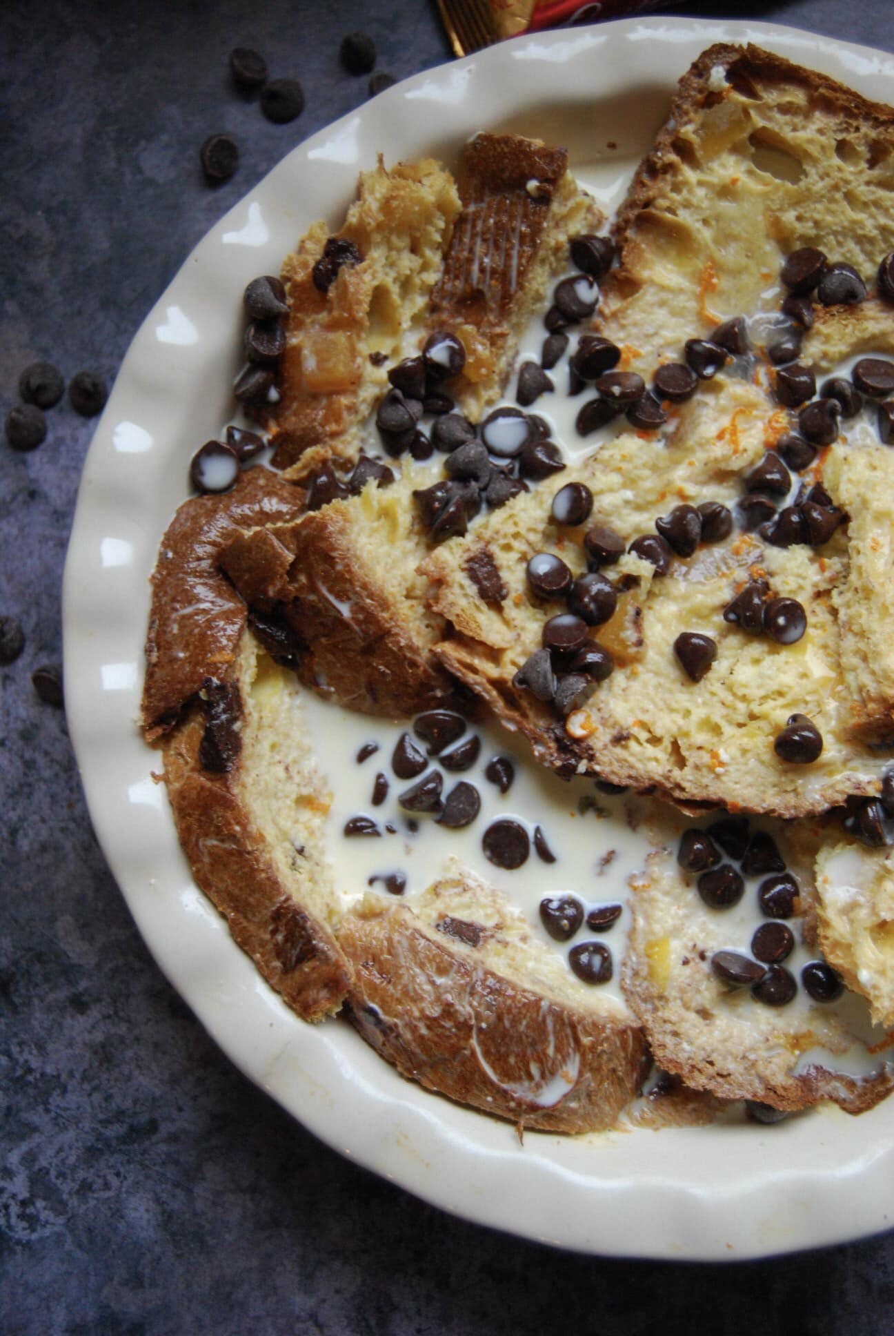 Chocolate orange panettone bread pudding