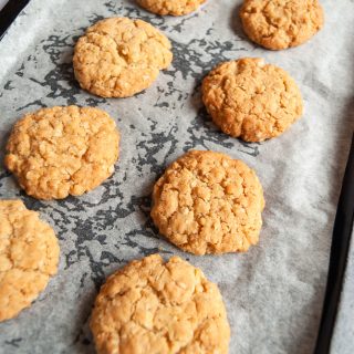 A tray of freshly baked oat biscuits