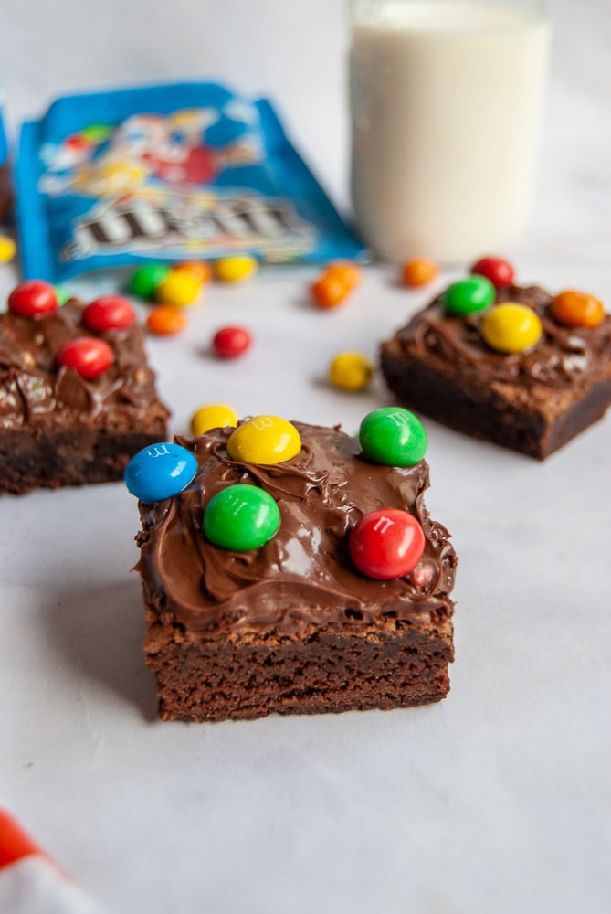 Homemade Fudgy Protein Brownies with M&Ms- Amee's Savory Dish