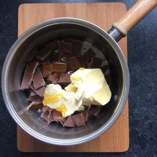 A saucepan of butter, chocolate and golden syrup