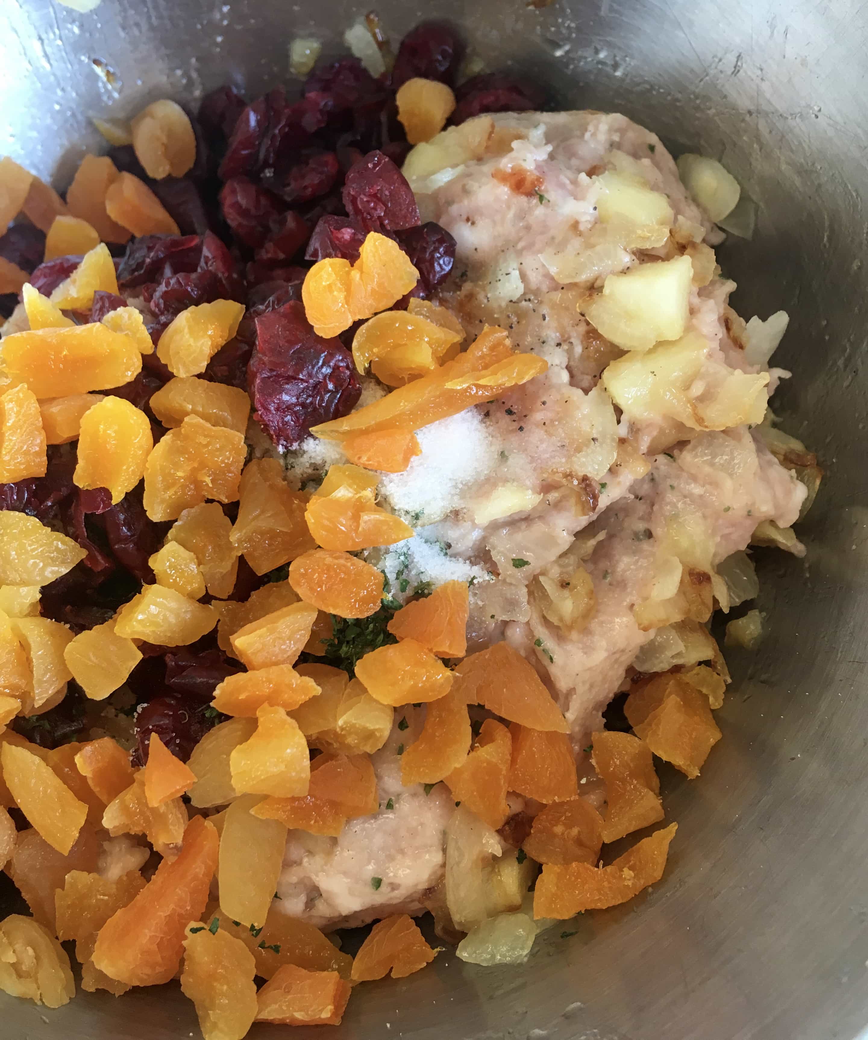 sausagemeat, apricots and cranberries for making stuffing