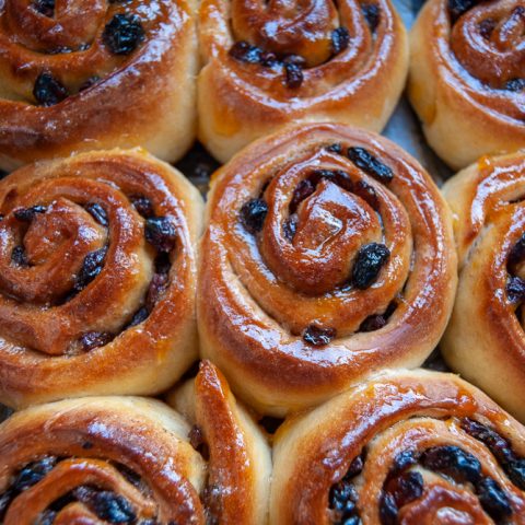 A tray of Chelsea buns 