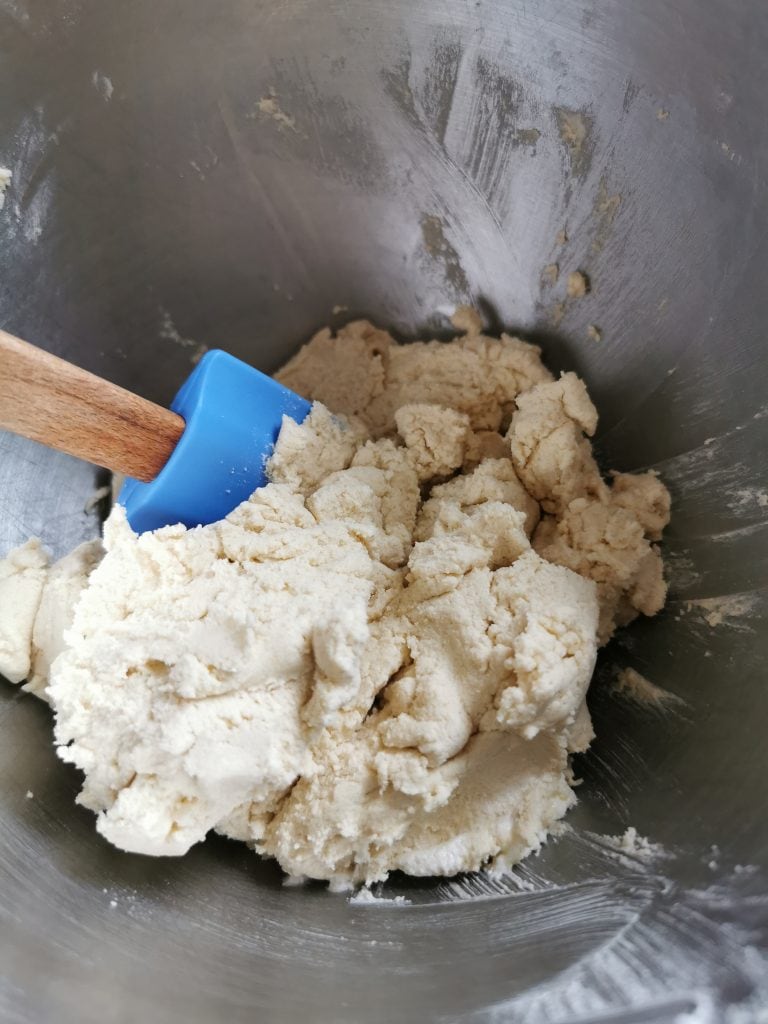 A silver bowl of Shortbread dough