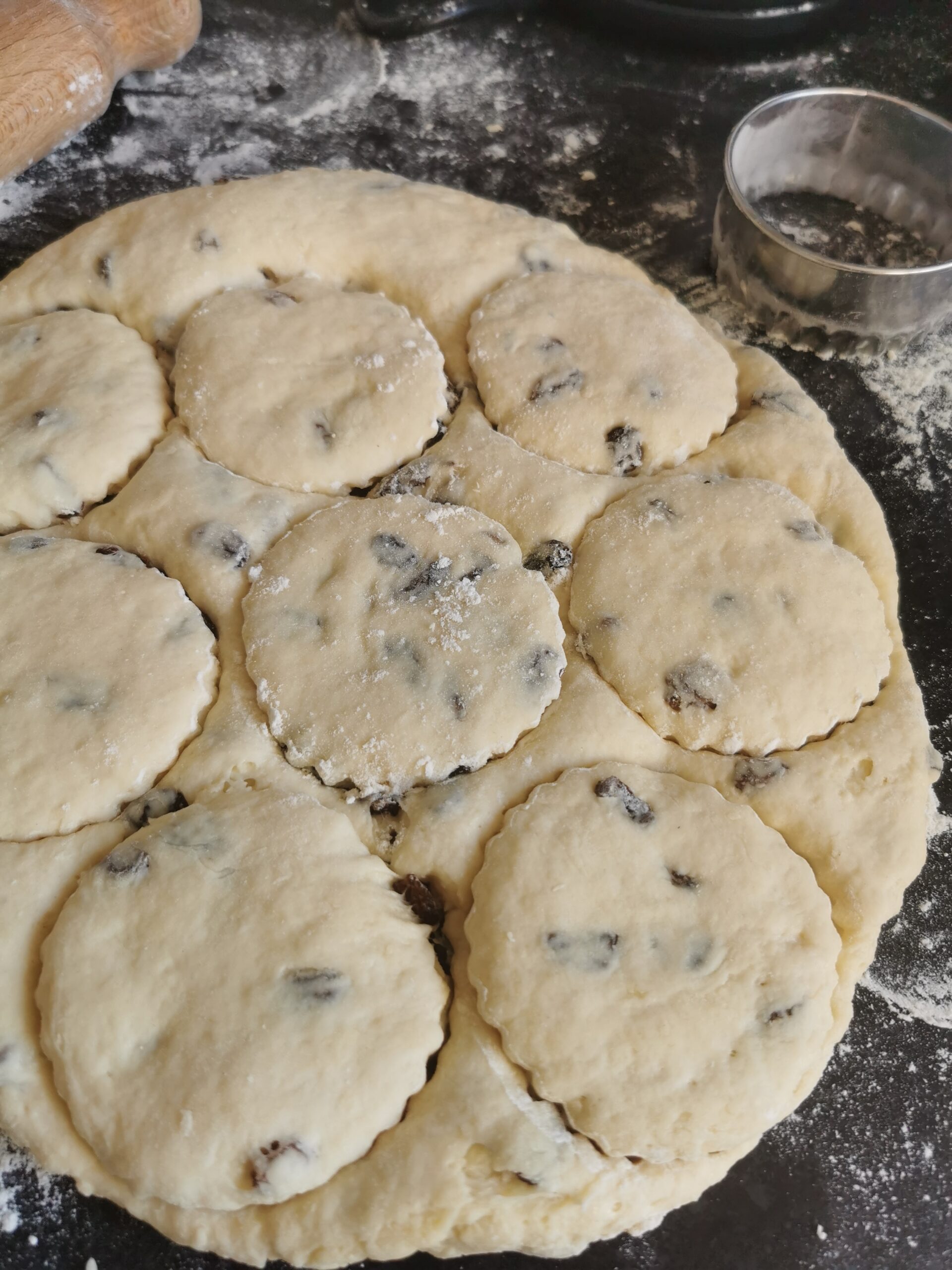 Fruit scone dough being cut into rounds
