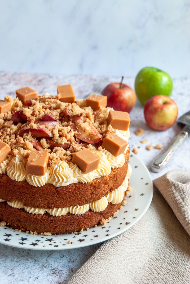 Caramel Glazed Apple Crumble Coffee Cake - The Baking ChocolaTess