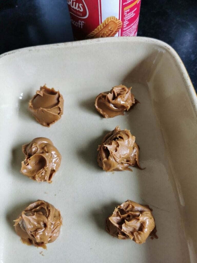 A dish with spoonfuls of Biscoff spread