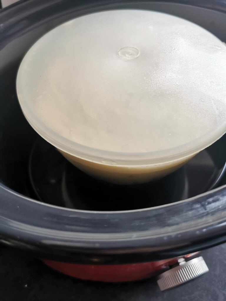 a steamed sponge pudding in a pudding basin/slow cooker.