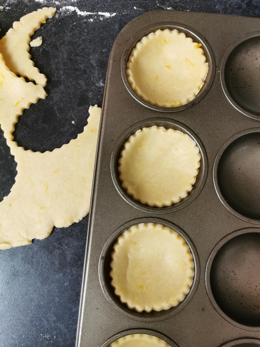 a mince pie tin lined with pastry.