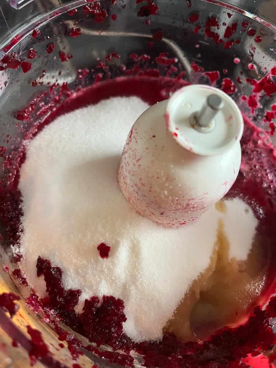 pureed beetroot, sugar and vanilla extract in a food processor.