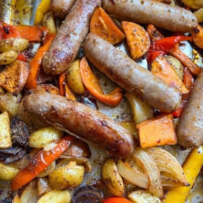 Spicy Sausage and pepper traybake