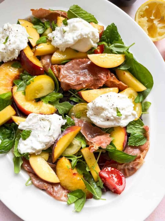 Peach, Prosciutto and Burrata salad Something Sweet Something Savoury