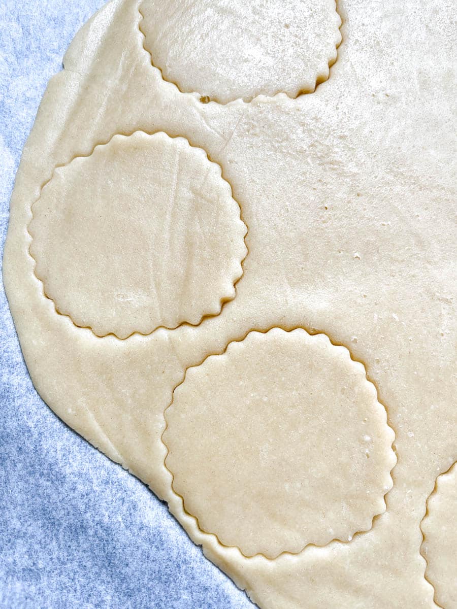 A rolled out piece of sweet pastry dough.
